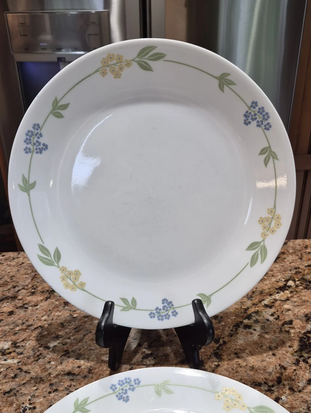 Corelle Secret Garden Dinnerware with Green Leaves and Blue & Yellow Flowers
